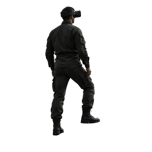 Анонимен войник с VR очила на скала